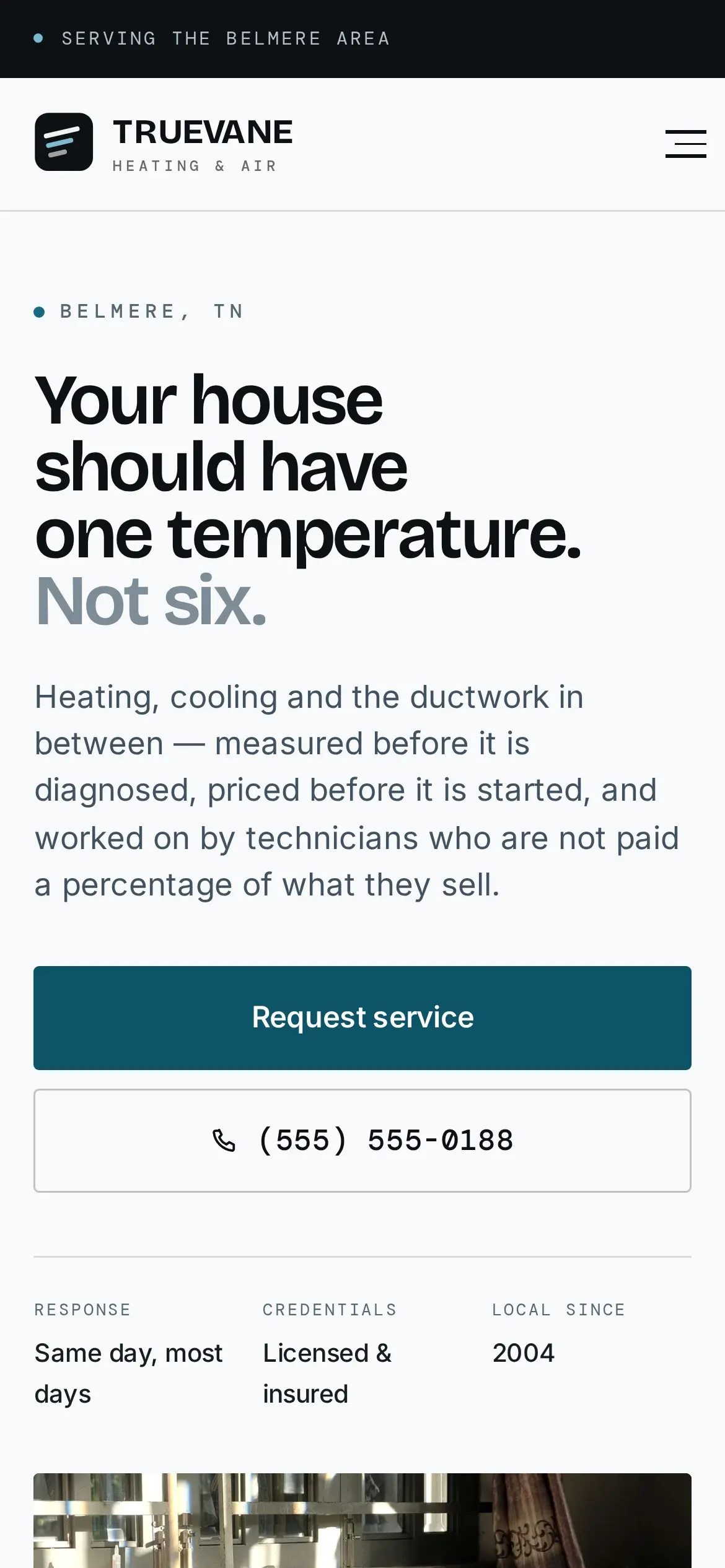 Truevane Heating & Air — mobile homepage
